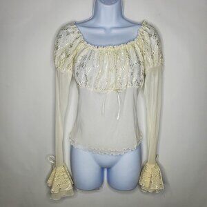 Boutiqe Europa Vintage Womens Cream Lace Peasant Top Size S Cottage Core Prairie
